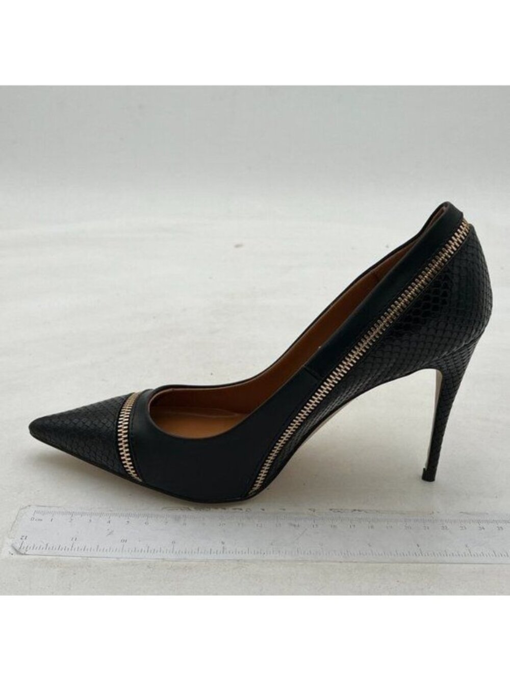 YDN Women Sexy Pointed Toe Slip on Pumps Zipper Snake Pattern Stiletto High Heel